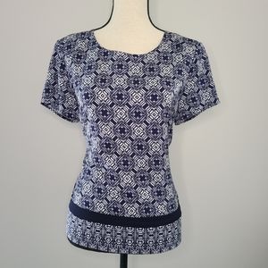 🍉 J Crew Blue White Polyester Shirt Medium